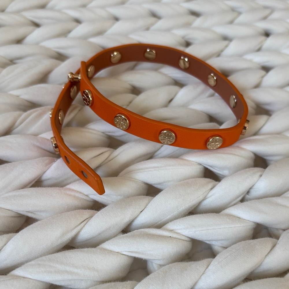 Tory Burch Orange Leather Wrap Bracelet